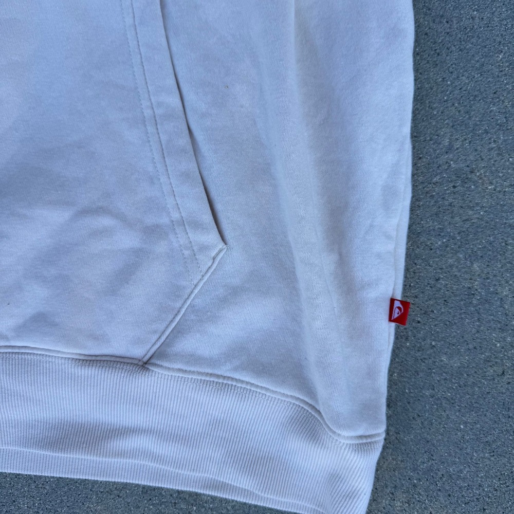 Quiksilver Men XL Full‎ Zip Hoodie Off White Fleece Sweatshirt Logo Patch - Picture 4 of 9